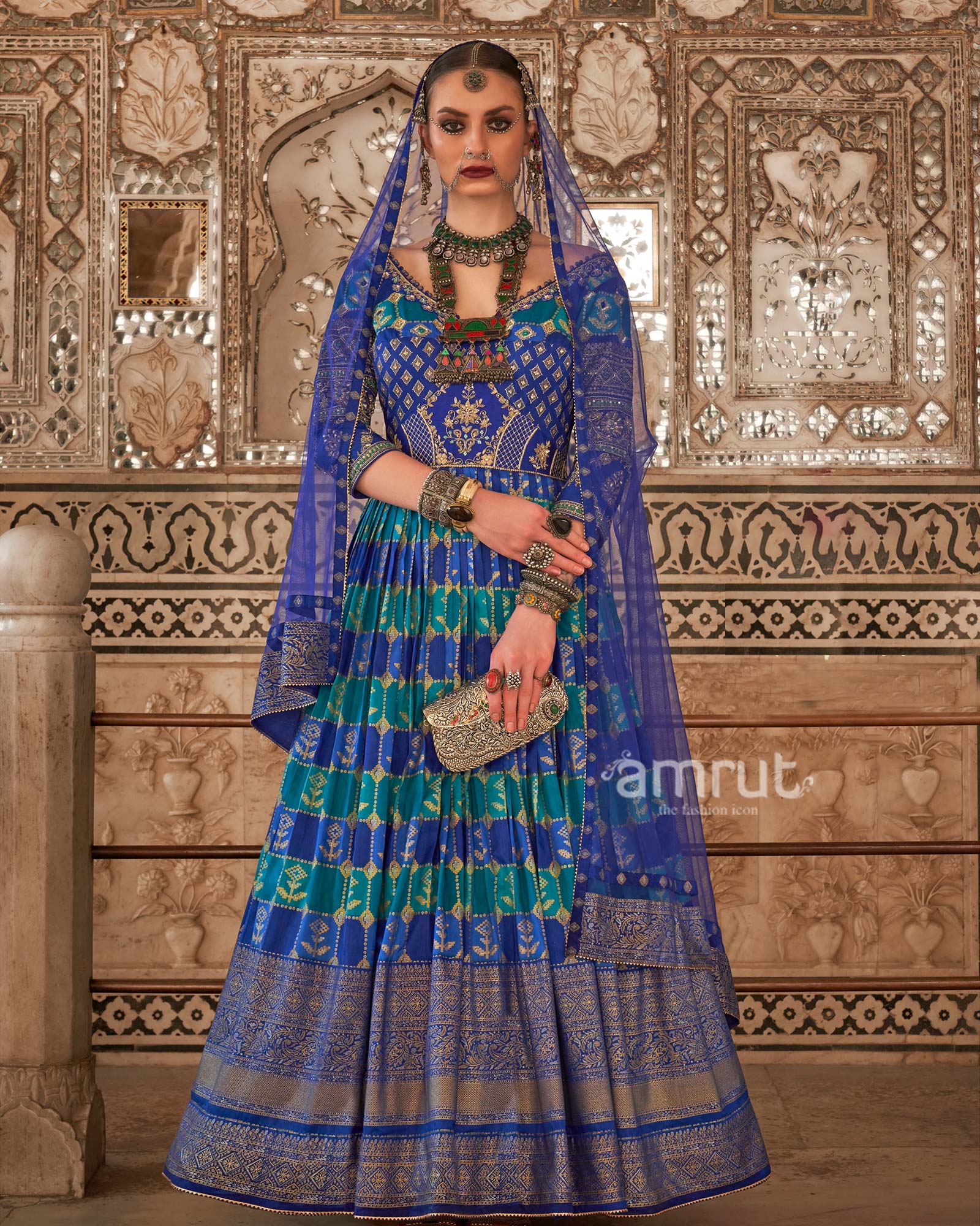 Royal Blue Anarkali Dress With Dupatta – AMRUT